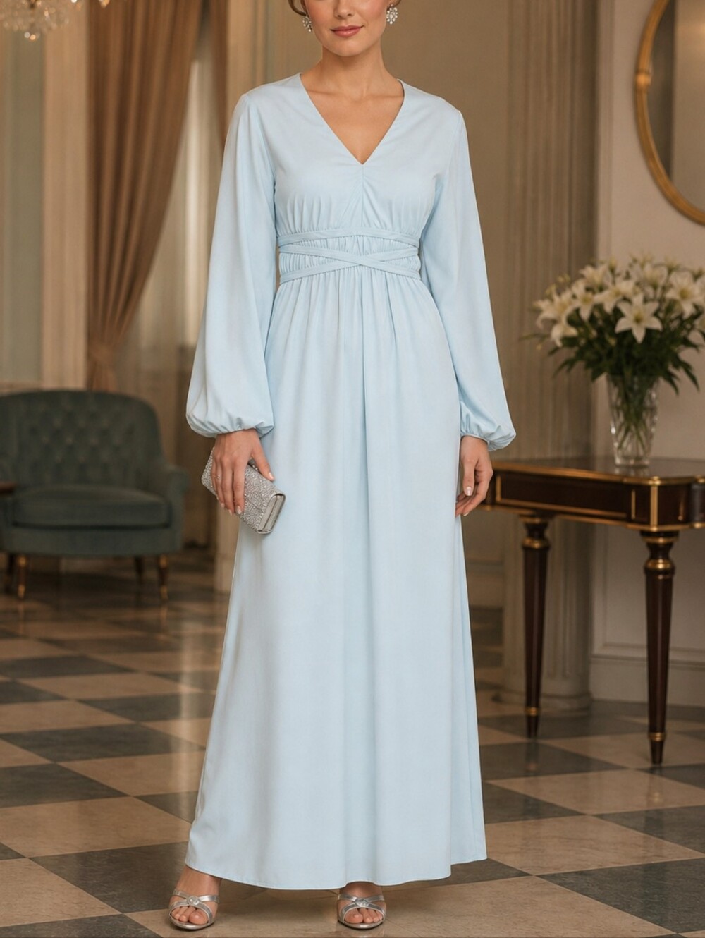 Lillie Rubin Vintage 1970s Light Blue Boho Maxi Prom Party Dress size 9/10